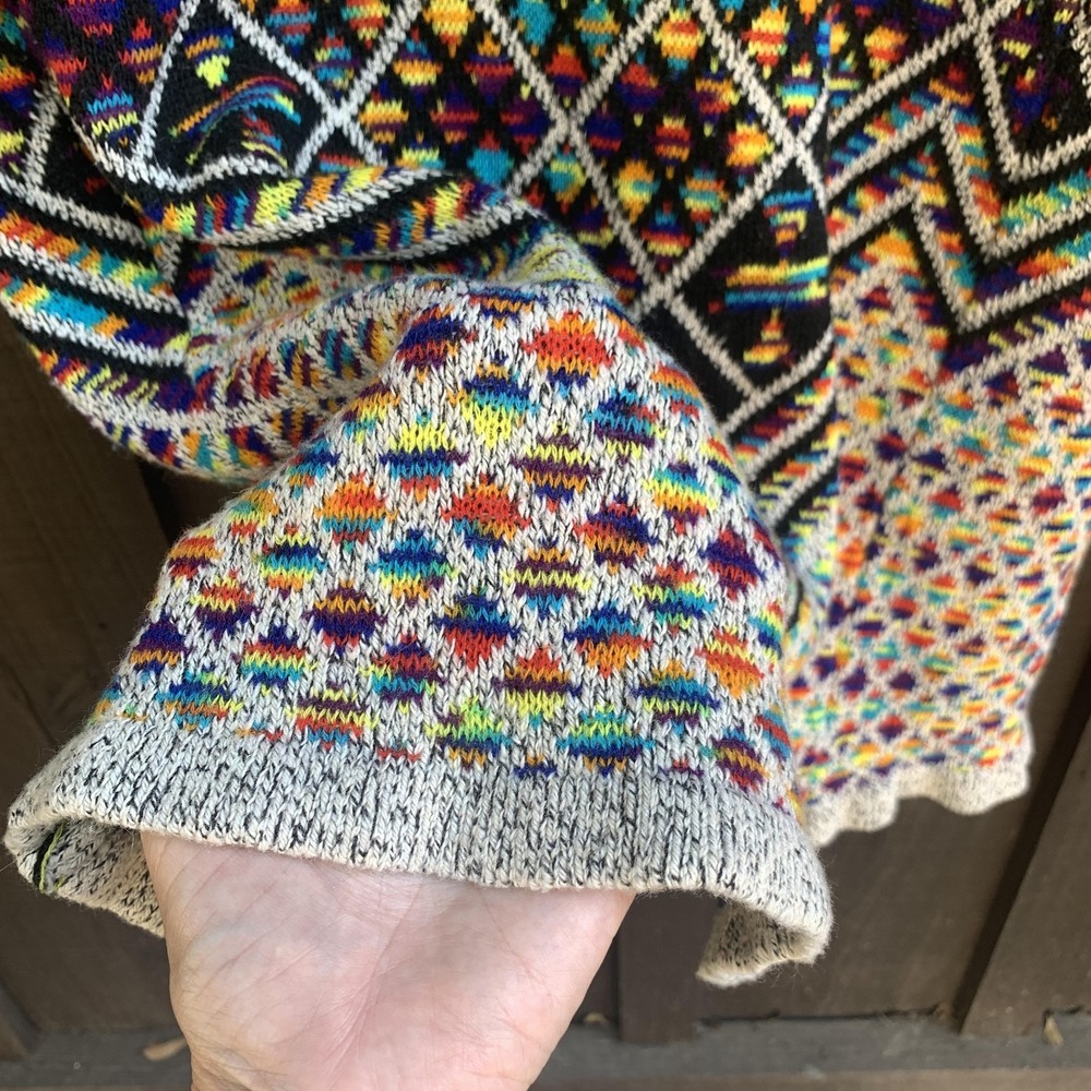 Boho Aztec Hooded Cardigan Sweater Open Front Long Knit Multicolor Size M - Picture 13 of 14